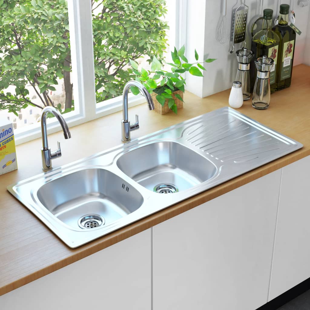 vidaXL Kitchen Sink Undermount Sink with Strainer Stainless Steel Sink Round - Shellcreations