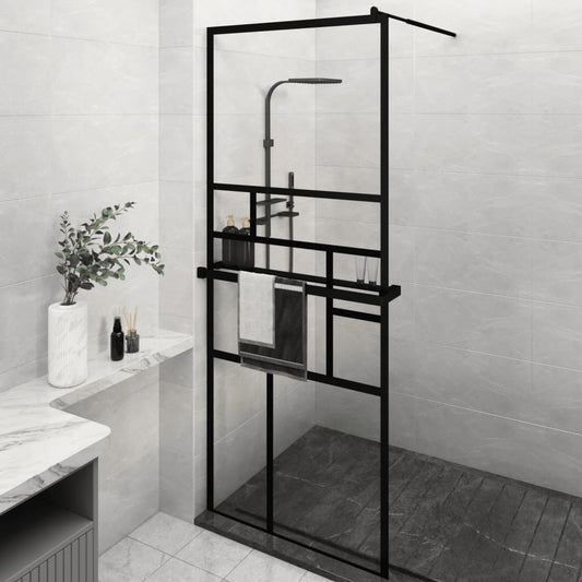 vidaXL Walk - in Shower Wall with Shelf Black 31.5"x76.8" ESG Glass&Aluminum - Shellcreations