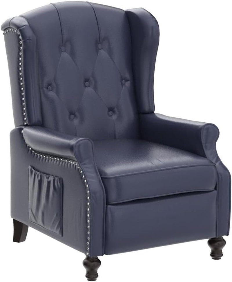 Wingback Recliner Chair with Massage and Heat - Tufted PU Leather Push Back Arm Chair for Living Room - Vintage Recliner Chair with Remote Control, Padded Cushion, Backrest, Wooden Legs - Shellcreations
