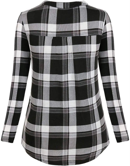Women’s Plaid Print V - Neck Long Sleeve Nursing Top - Shellcreations
