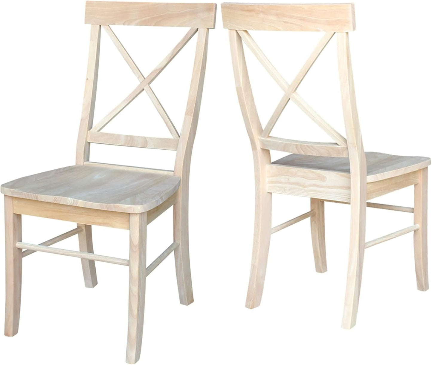 X - Back Dining Chairs Set of 2 Solid Parawood, Upgrade Your Dining Room with Stylish and Comfortable Chairs, Paint or Stain in Any Color, 18.9"W X 22.2"D X 36.9"H, Unfinished - Shellcreations