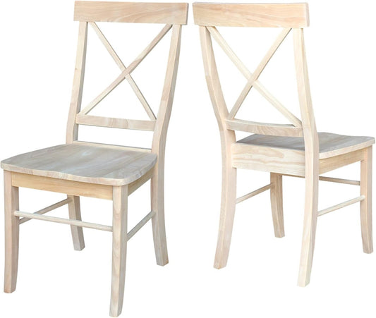 X - Back Dining Chairs Set of 2 Solid Parawood, Upgrade Your Dining Room with Stylish and Comfortable Chairs, Paint or Stain in Any Color, 18.9"W X 22.2"D X 36.9"H, Unfinished - Shellcreations