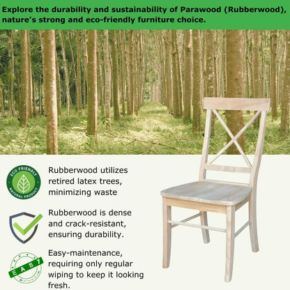 X - Back Dining Chairs Set of 2 Solid Parawood, Upgrade Your Dining Room with Stylish and Comfortable Chairs, Paint or Stain in Any Color, 18.9"W X 22.2"D X 36.9"H, Unfinished - Shellcreations