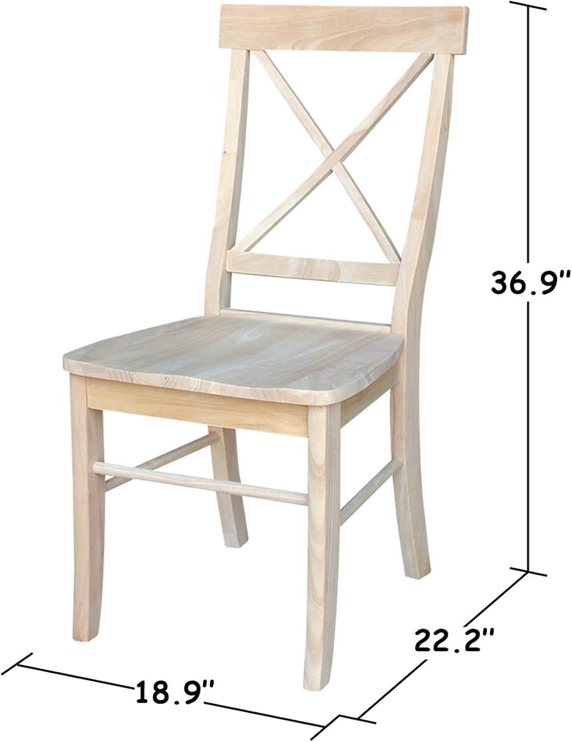 X - Back Dining Chairs Set of 2 Solid Parawood, Upgrade Your Dining Room with Stylish and Comfortable Chairs, Paint or Stain in Any Color, 18.9"W X 22.2"D X 36.9"H, Unfinished - Shellcreations