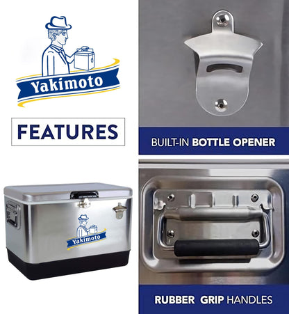 Yakimoto Ice Chest Beverage Beer Cooler Box With Bottle Opener, 51L/54Qt Stainless Steel Portable Insulated Ice Bucket, Sturdy And Leak - proof, For Camping, Beach, Picnic, RV, BBQ, Picnic, Fishing - Shellcreations