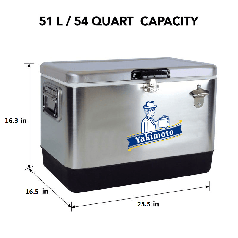 Yakimoto Ice Chest Beverage Beer Cooler Box With Bottle Opener, 51L/54Qt Stainless Steel Portable Insulated Ice Bucket, Sturdy And Leak - proof, For Camping, Beach, Picnic, RV, BBQ, Picnic, Fishing - Shellcreations