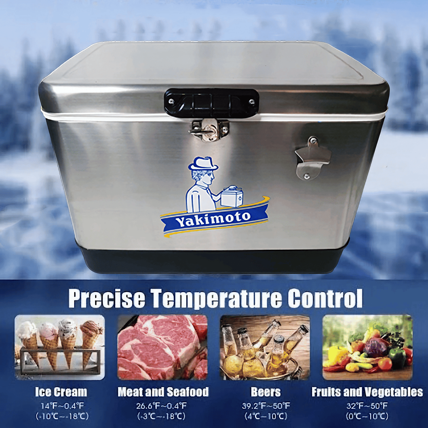 Yakimoto Ice Chest Beverage Beer Cooler Box With Bottle Opener, 51L/54Qt Stainless Steel Portable Insulated Ice Bucket, Sturdy And Leak - proof, For Camping, Beach, Picnic, RV, BBQ, Picnic, Fishing - Shellcreations