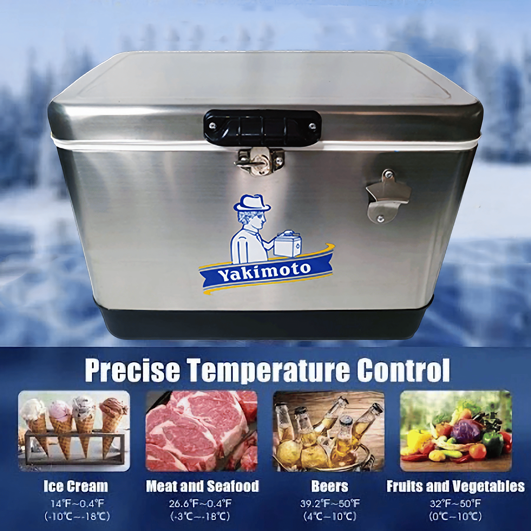 Yakimoto Ice Chest Beverage Beer Cooler Box With Bottle Opener, 51L/54Qt Stainless Steel Portable Insulated Ice Bucket, Sturdy And Leak - proof, For Camping, Beach, Picnic, RV, BBQ, Picnic, Fishing - Shellcreations