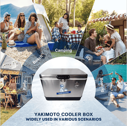 Yakimoto Ice Chest Beverage Beer Cooler Box With Bottle Opener, 51L/54Qt Stainless Steel Portable Insulated Ice Bucket, Sturdy And Leak - proof, For Camping, Beach, Picnic, RV, BBQ, Picnic, Fishing - Shellcreations