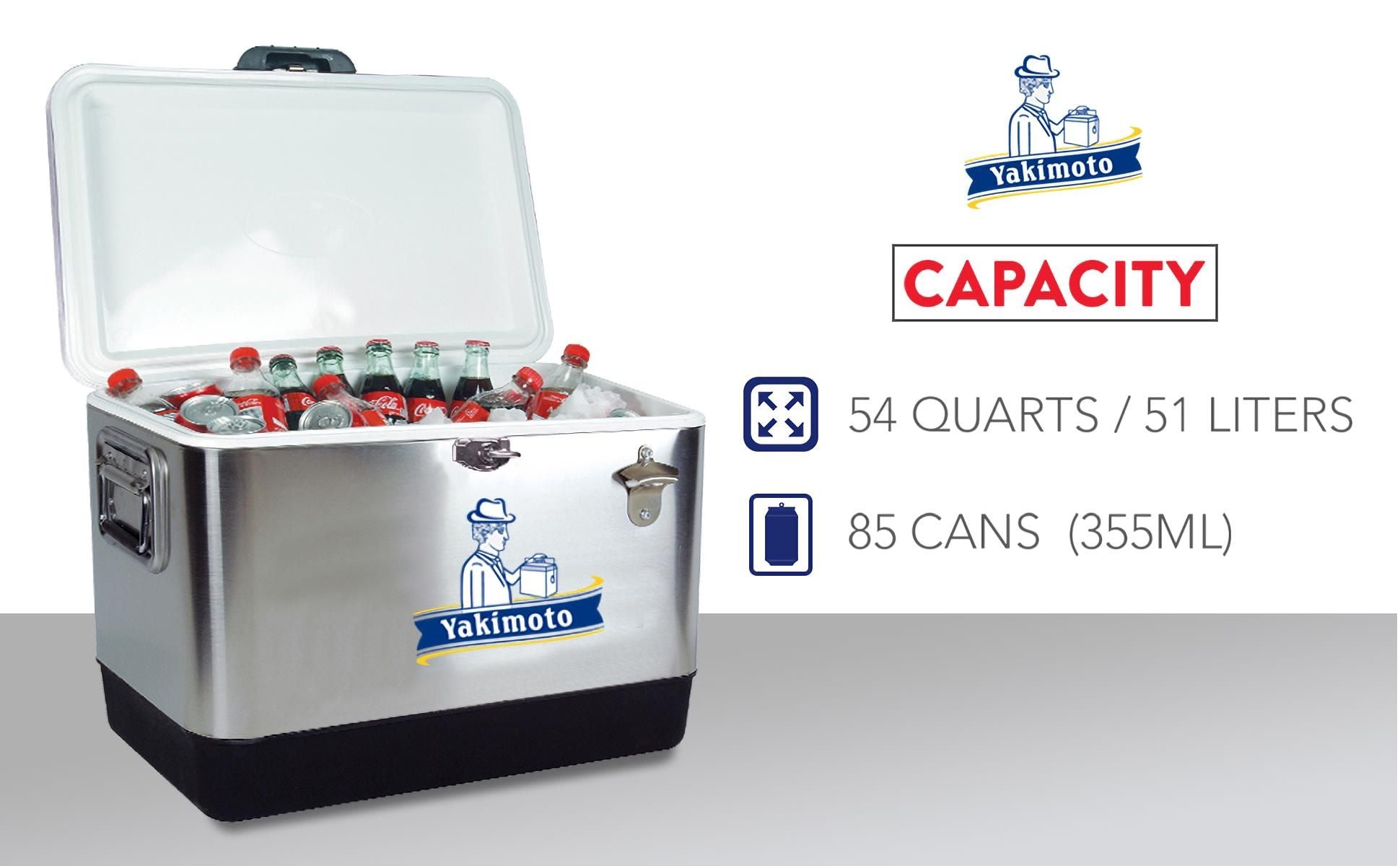 Yakimoto Ice Chest Beverage Beer Cooler Box With Bottle Opener, 51L/54Qt Stainless Steel Portable Insulated Ice Bucket, Sturdy And Leak - proof, For Camping, Beach, Picnic, RV, BBQ, Picnic, Fishing - Shellcreations
