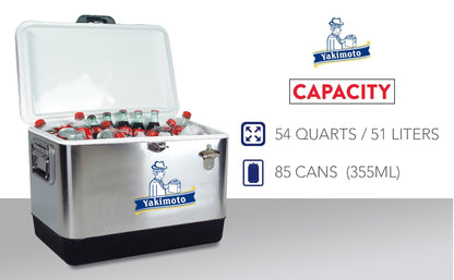 Yakimoto Ice Chest Beverage Beer Cooler Box With Bottle Opener, 51L/54Qt Stainless Steel Portable Insulated Ice Bucket, Sturdy And Leak - proof, For Camping, Beach, Picnic, RV, BBQ, Picnic, Fishing - Shellcreations