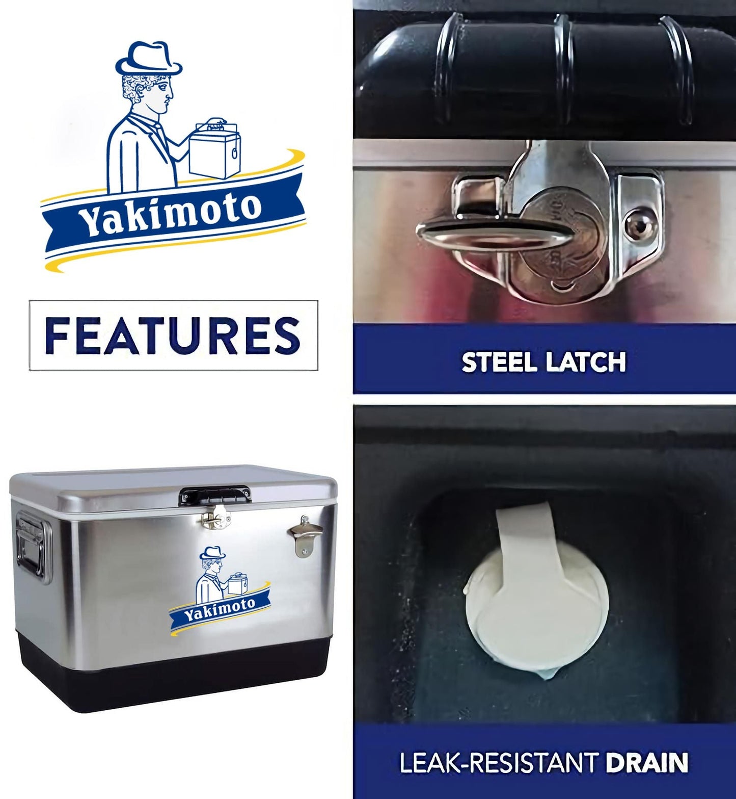 Yakimoto Ice Chest Beverage Beer Cooler Box With Bottle Opener, 51L/54Qt Stainless Steel Portable Insulated Ice Bucket, Sturdy And Leak - proof, For Camping, Beach, Picnic, RV, BBQ, Picnic, Fishing - Shellcreations