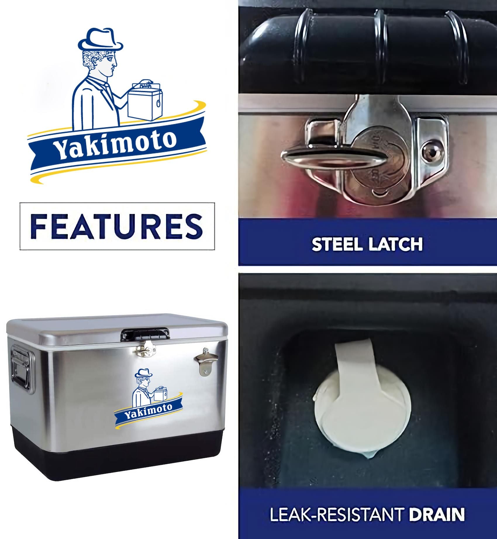 Yakimoto Ice Chest Beverage Beer Cooler Box With Bottle Opener, 51L/54Qt Stainless Steel Portable Insulated Ice Bucket, Sturdy And Leak - proof, For Camping, Beach, Picnic, RV, BBQ, Picnic, Fishing - Shellcreations