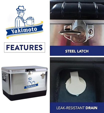 Yakimoto Ice Chest Beverage Beer Cooler Box With Bottle Opener, 51L/54Qt Stainless Steel Portable Insulated Ice Bucket, Sturdy And Leak - proof, For Camping, Beach, Picnic, RV, BBQ, Picnic, Fishing - Shellcreations