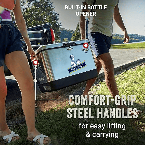 Yakimoto Ice Chest Beverage Beer Cooler Box With Bottle Opener, 51L/54Qt Stainless Steel Portable Insulated Ice Bucket, Sturdy And Leak - proof, For Camping, Beach, Picnic, RV, BBQ, Picnic, Fishing - Shellcreations